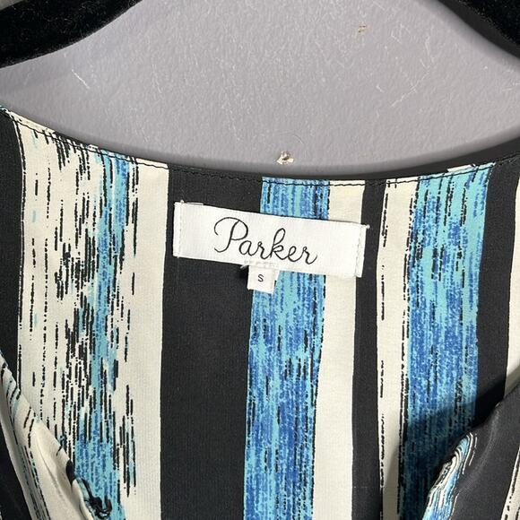 Parker Black and Blue Silk Sleeveless Flowy Layered Dress Size Small - Picture 2 of 9